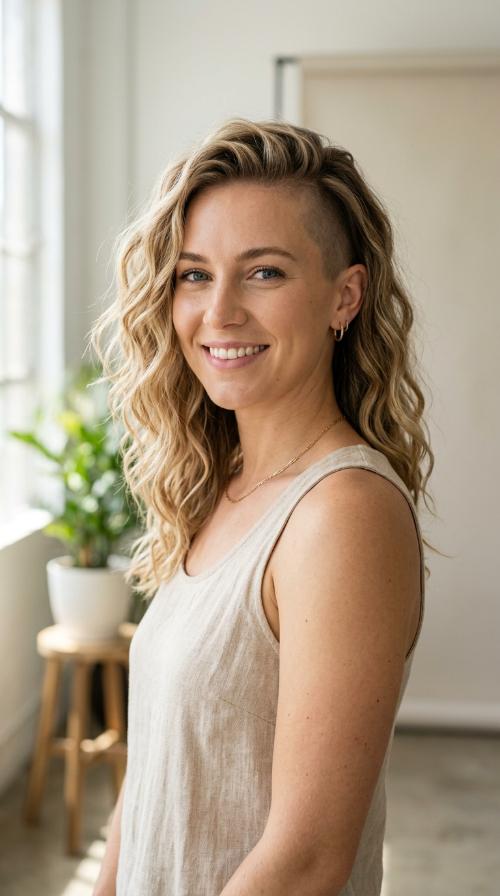 Beachy Waves with One-Side Buzzed Temple