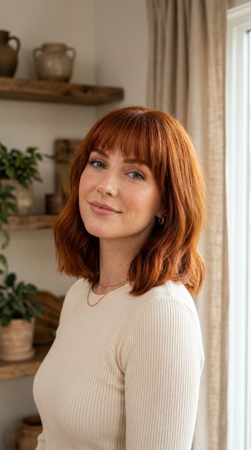 Blunt Auburn Cut with Bangs