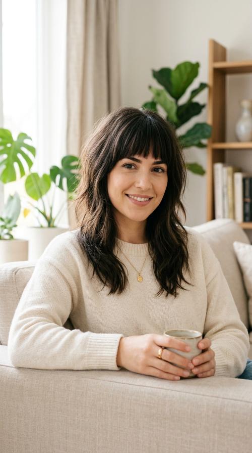 Blunt Bangs with Shaggy Mid-Length