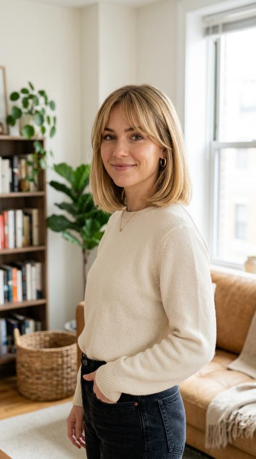 Blunt Bob with Curtain Bangs