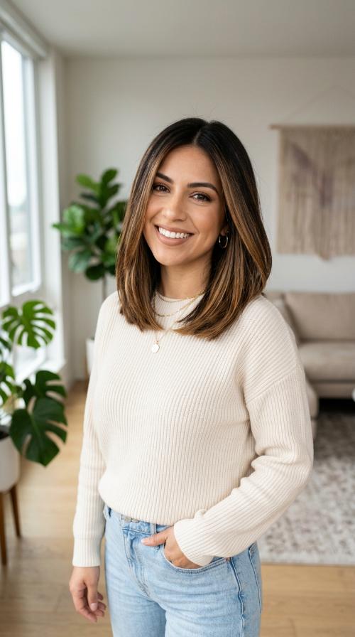 Blunt Cut with Caramel Balayage