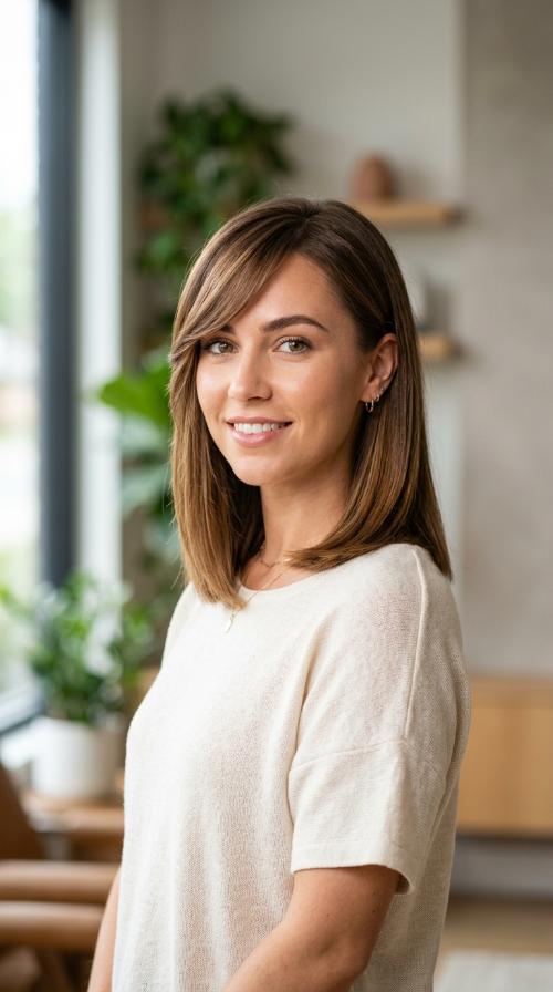 Blunt Cut with Swooping Fringe