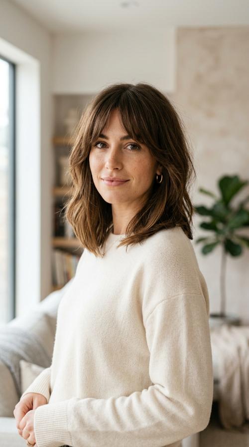 Blunt Lob with Heavy Curtain Bangs
