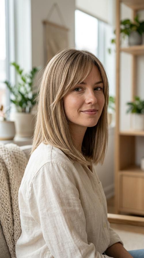 Blunt Lob with Side-Swept Bangs