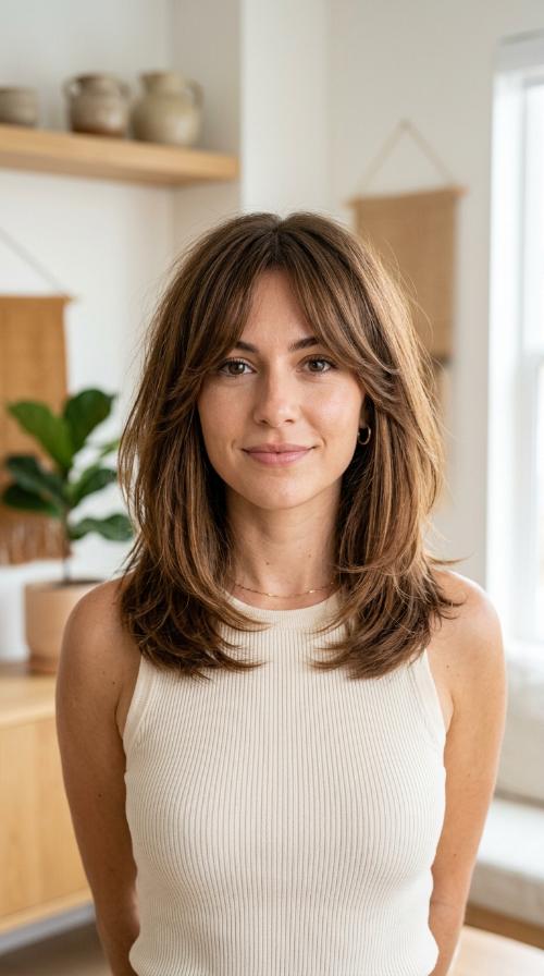 Blunt Lob with Tapered Layers and Bardot Bangs