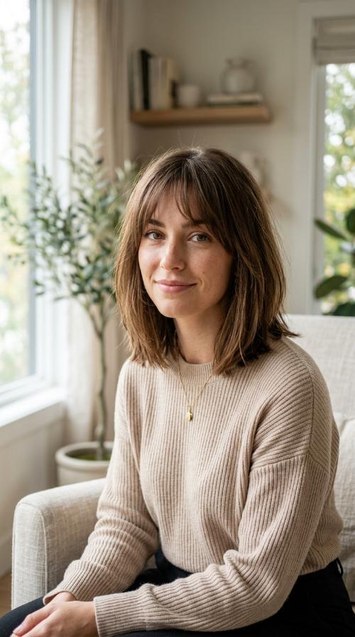 Blunt Lob with Wispy Fringe