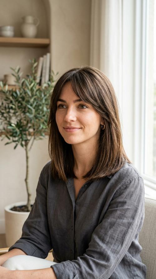 Blunt Mid-Length Cut with Angled Side Bangs