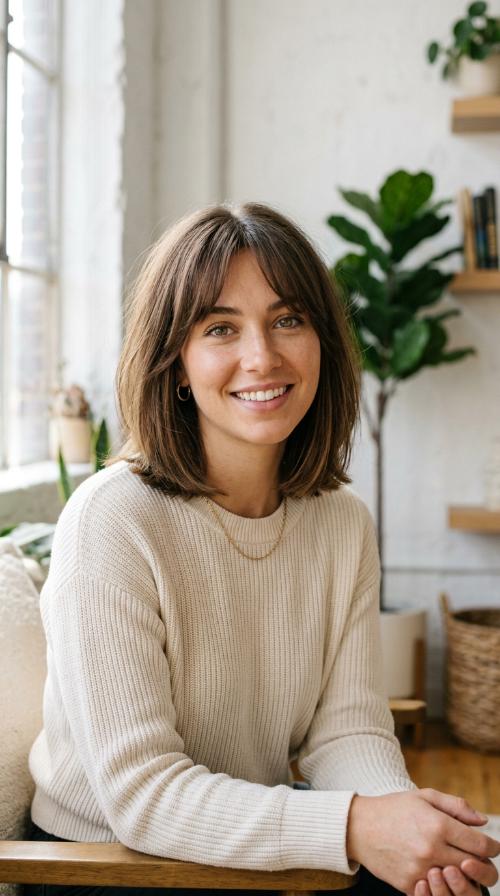 Blunt Mid-Length Cut with Soft Fringe