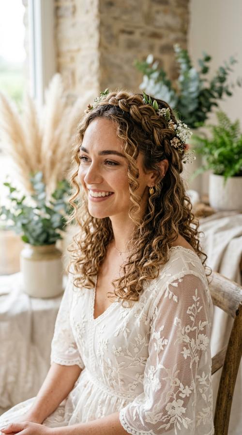Bohemian Braided Crown with Curls