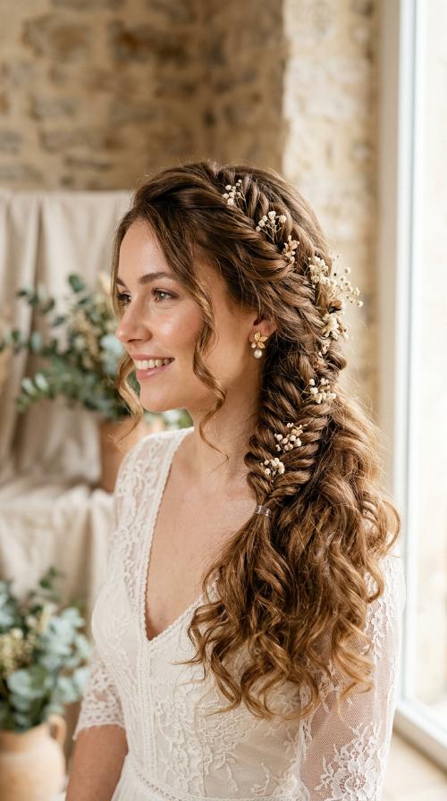 Bohemian Fishtail Braid with Curls