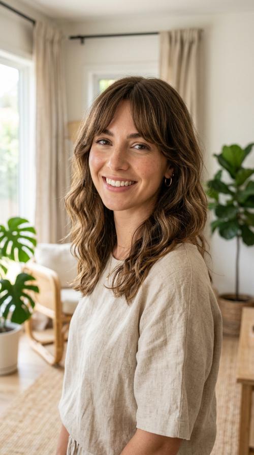 Bohemian Waves with Center-Parted Bangs