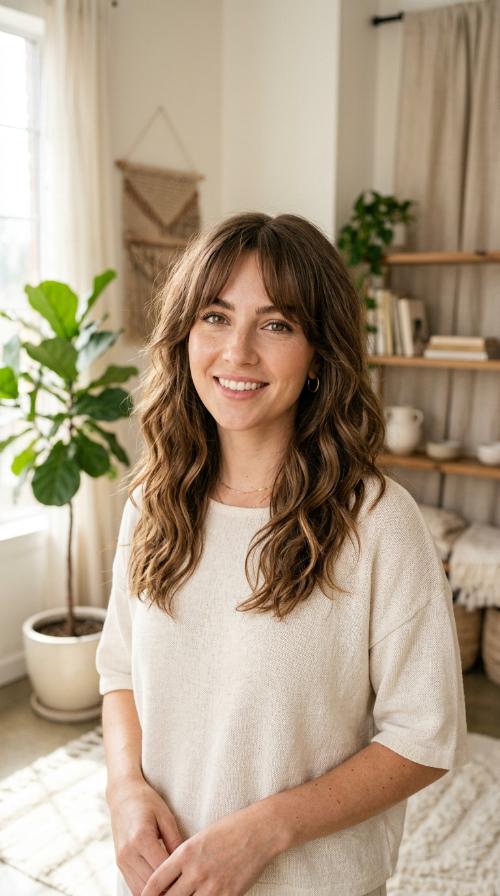 Bohemian Waves with Long Bangs