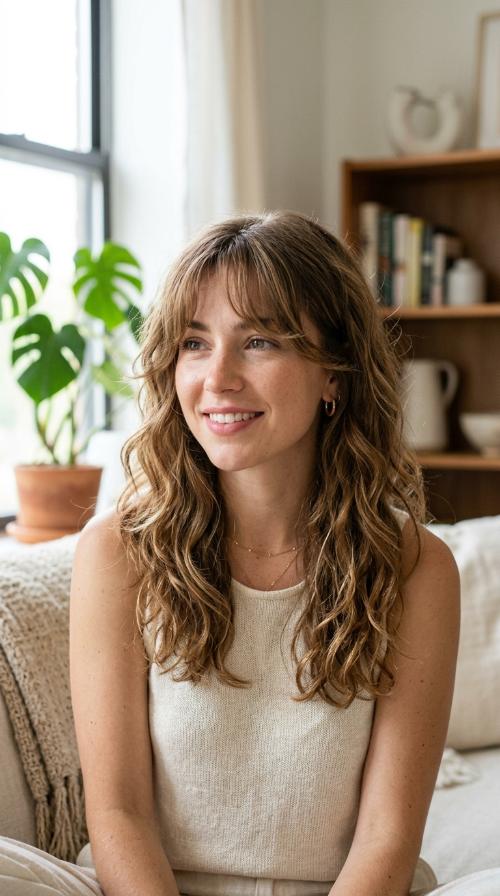 Bohemian Waves with Wispy Curtain Bangs