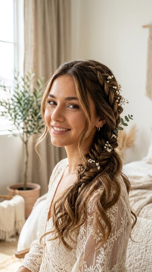Boho Fishtail Braid with Loose Curls