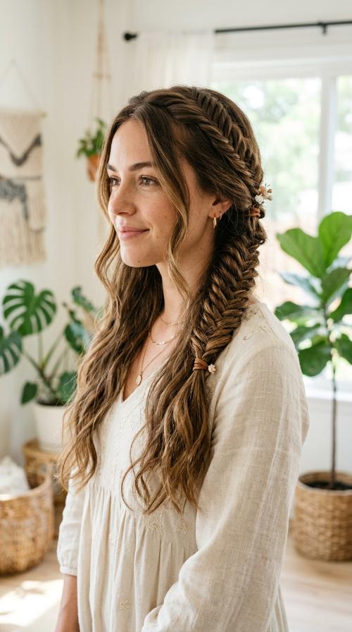 Boho Fishtail Half-Up