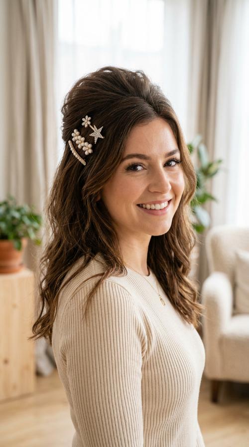 Bouffant with Decorative Clips