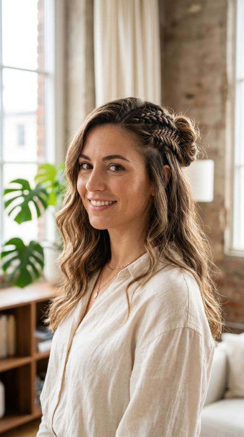 Braided Asymmetrical Half-Up Style