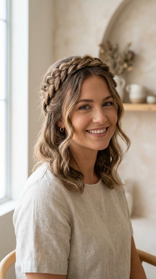Braided Crown on Medium Length