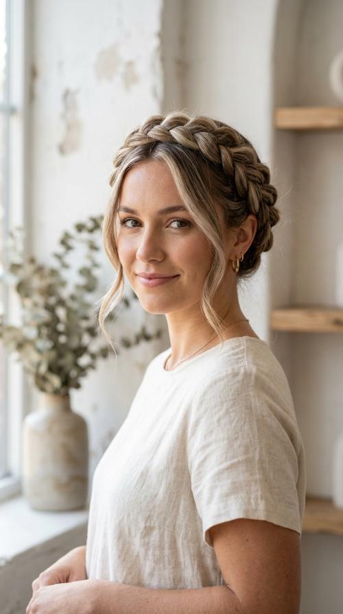 Braided Crown with Ash Blonde Highlights