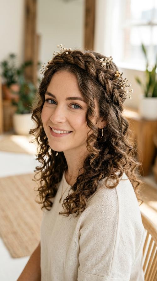 Braided Crown with Loose Curls