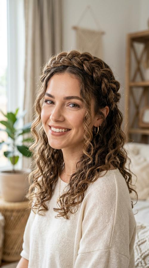 Braided Crown with Loose Curls