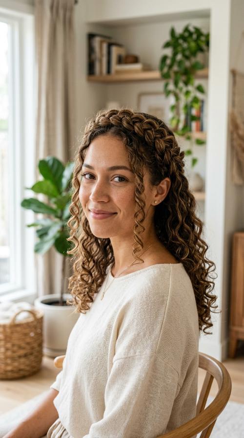 Braided Crown with Loose Curls