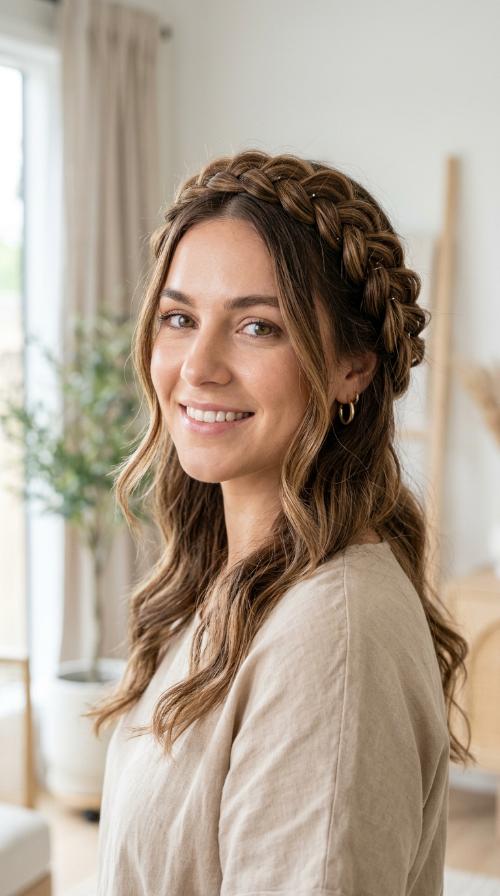 Braided Crown with Loose Ends