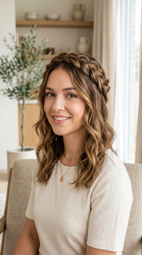 Braided Crown with Loose Ends