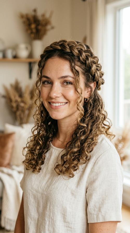 Braided Crown with Loose Ringlets