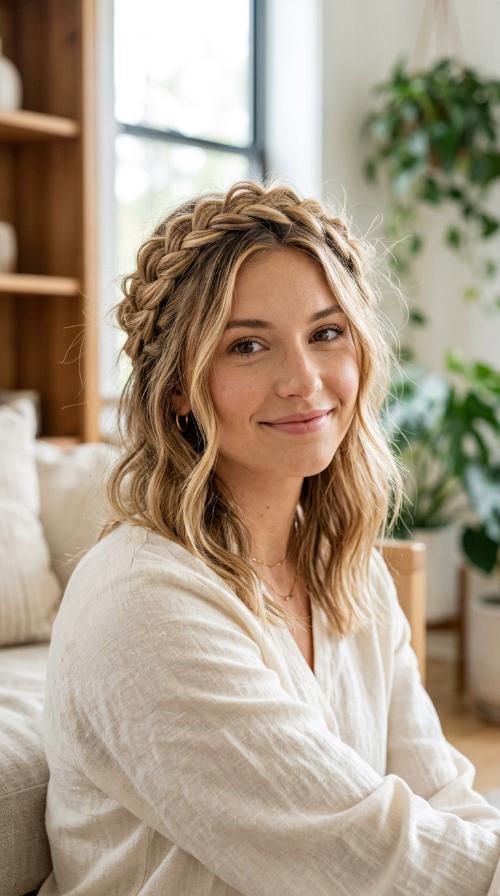 Braided Crown with Messy Texture