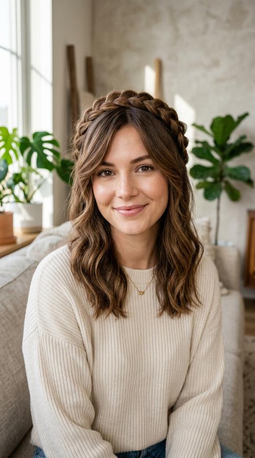 Braided Crown with Side-Swept Strands