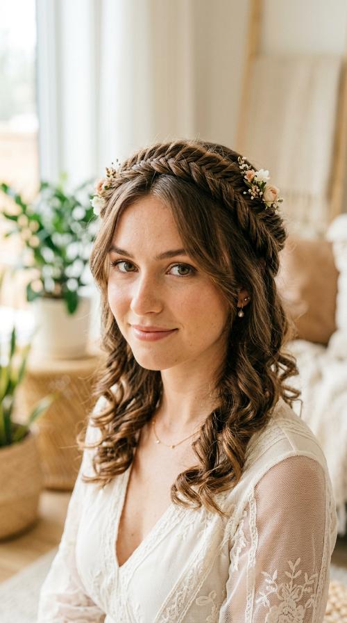 Braided Crown with Soft Ringlets