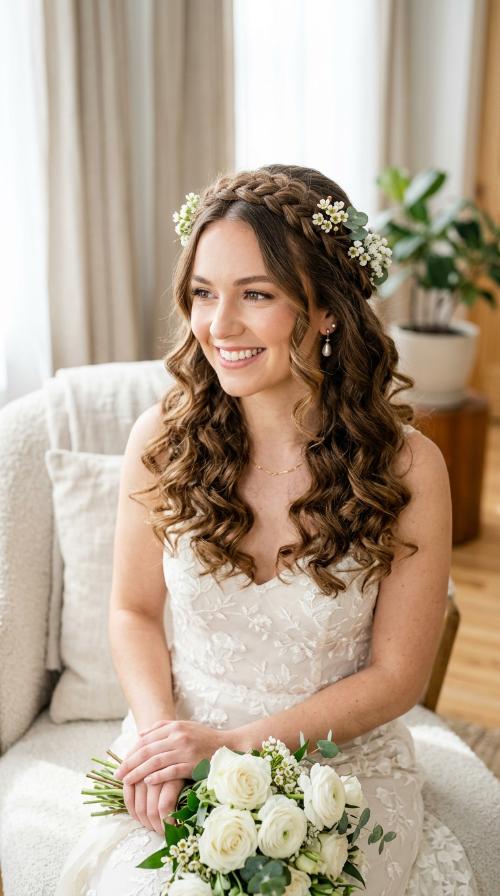 Braided Halo with Voluminous Curls