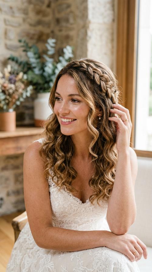 Braided Headband with Loose Curls