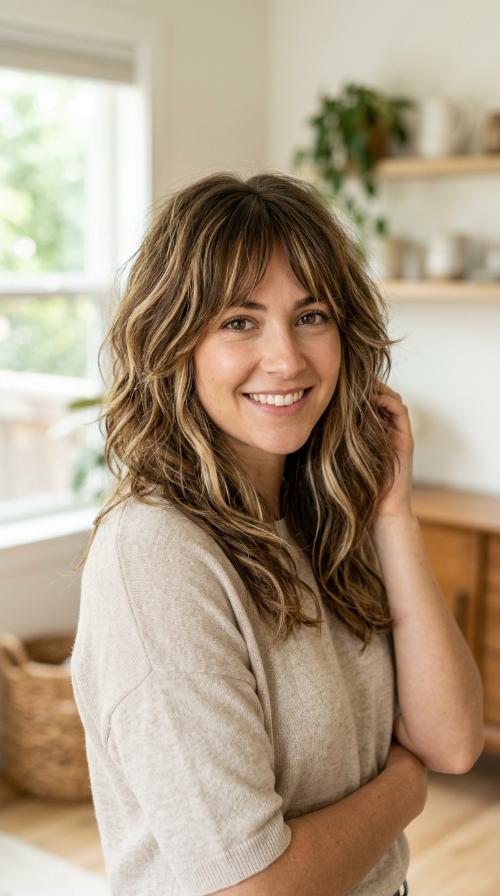 Butter Blonde Streaks for Shaggy Mid-Length