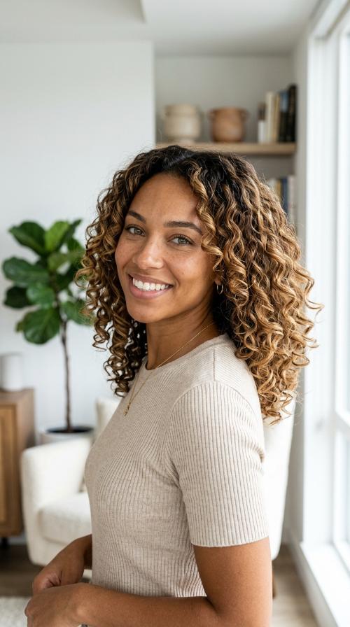Caramel Balayage Medium Length Curls