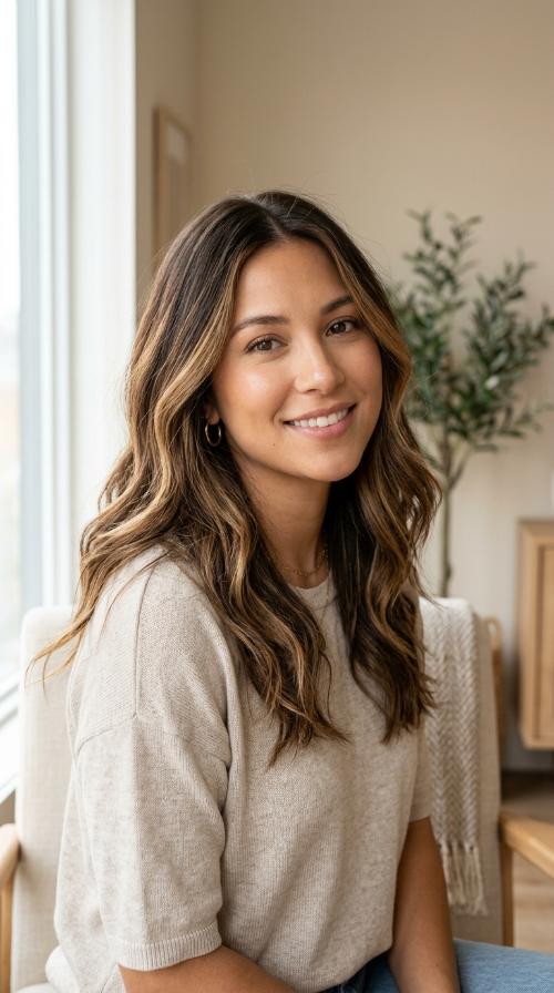 Caramel Balayage on Chocolate Brown