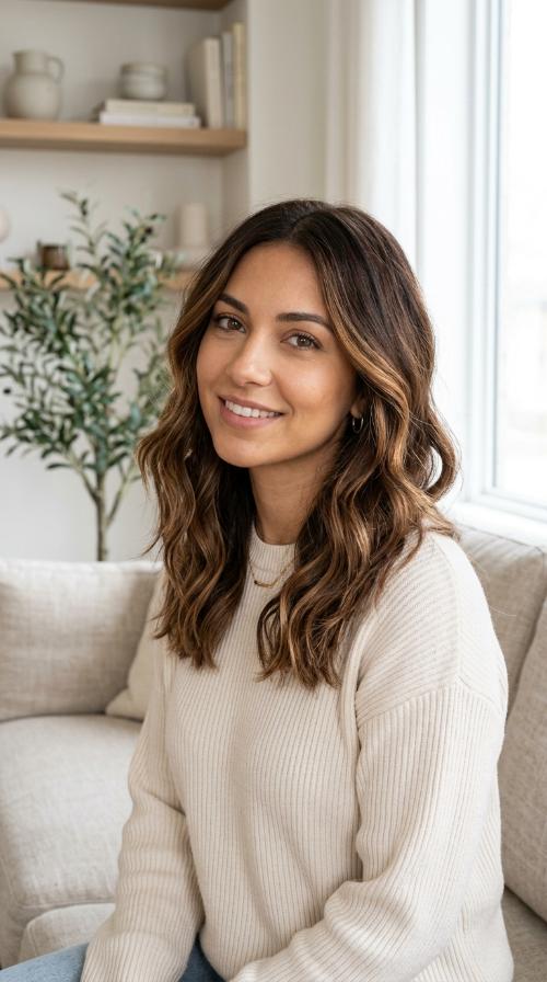 Caramel Balayage on Chocolate Brown