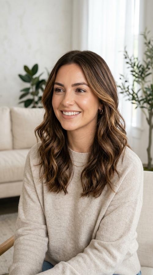 Caramel Balayage on Chocolate Brown