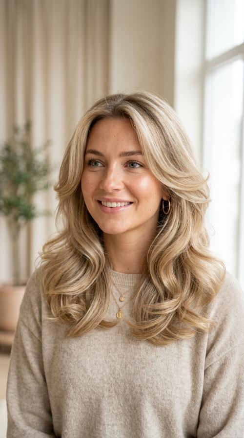 Champagne Blonde Voluminous Blowout