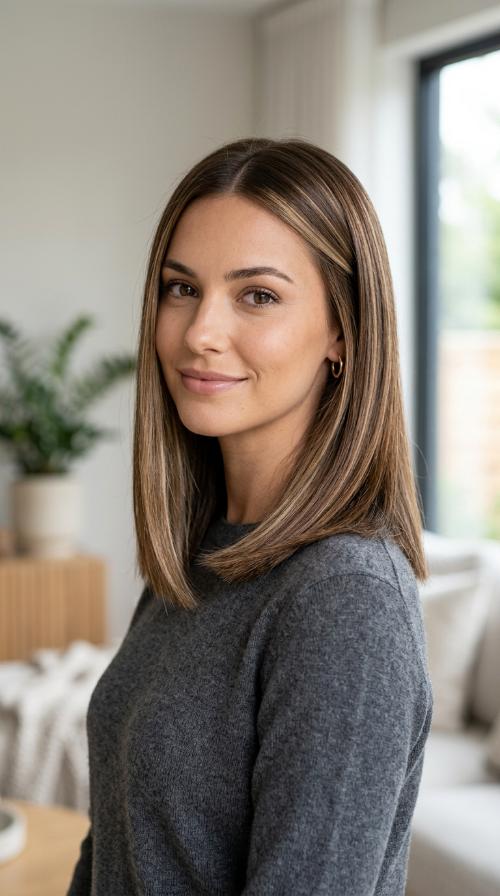 Champagne Highlights for Straight Blunt Cut