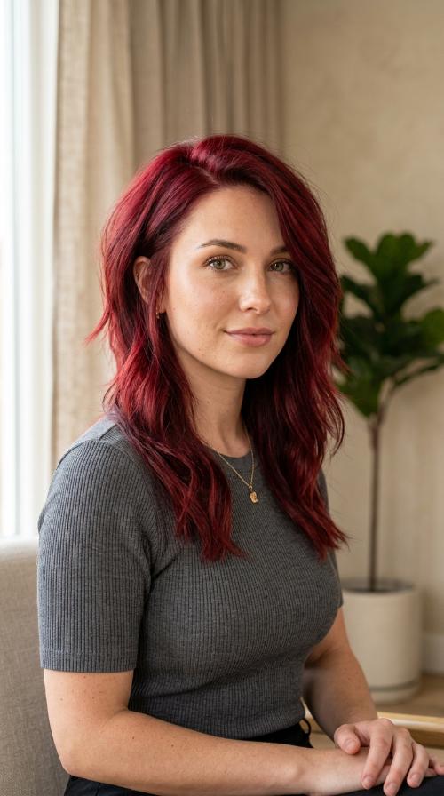 Cherry Red Asymmetrical Cut