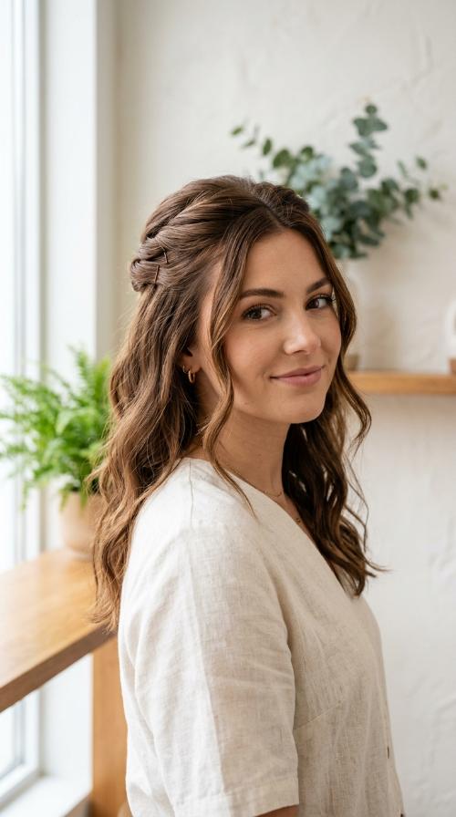 Chestnut Brown Half-Up Twist