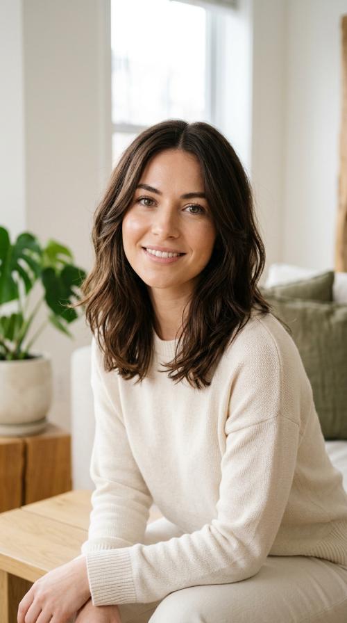 Chocolate Brown Lob with Face-Framing Layers