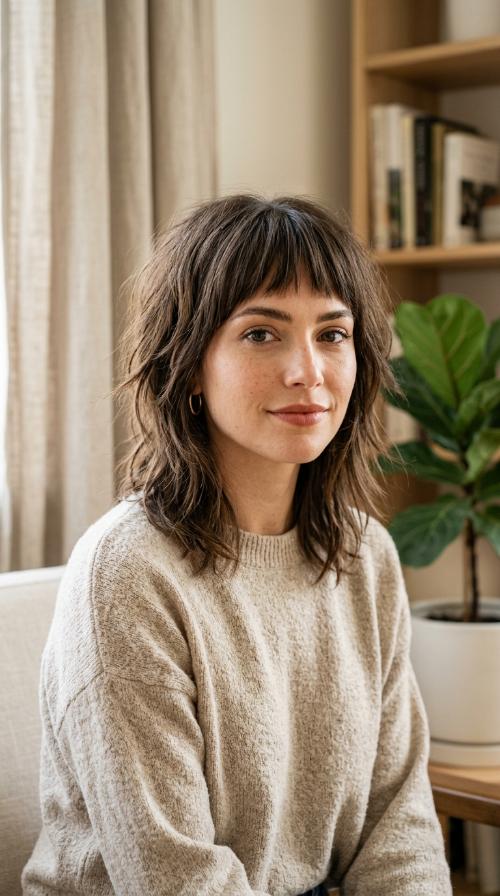 Choppy Layered Lob with Micro-Bangs