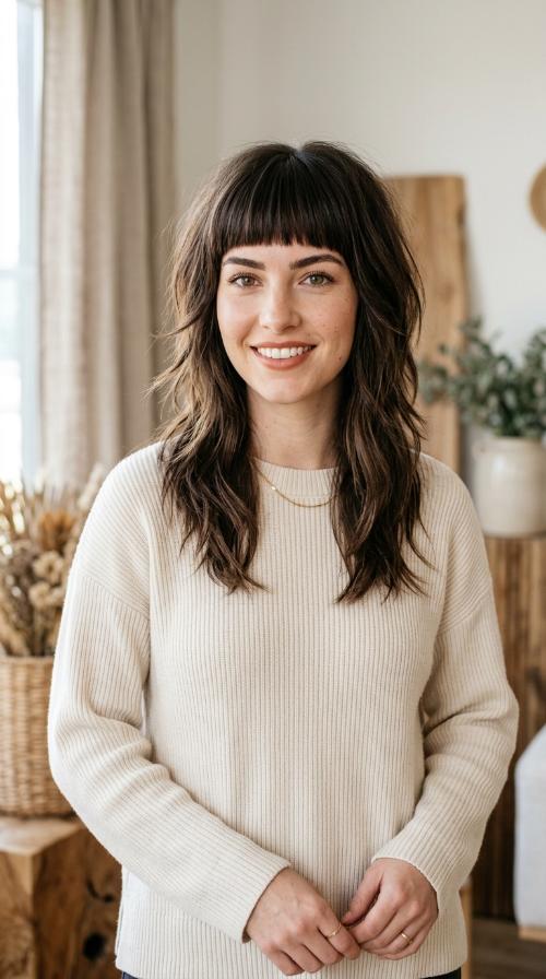 Choppy Layers with Blunt Bangs