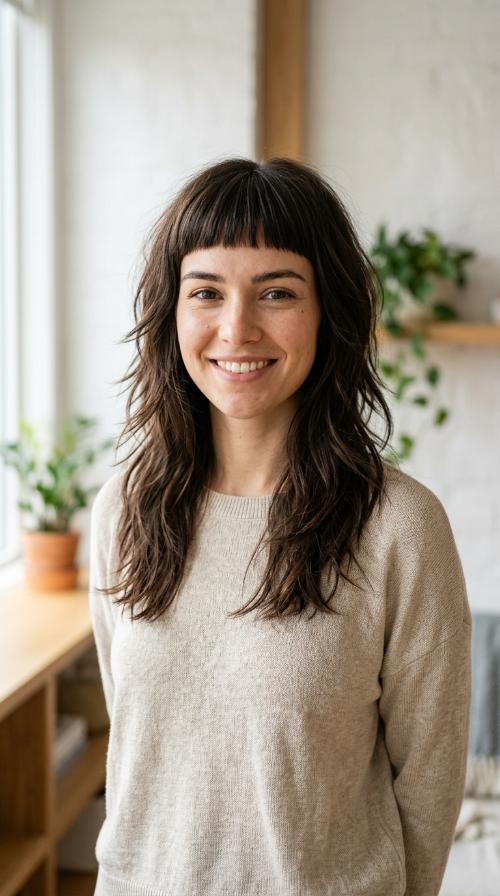 Choppy Layers with Blunt Micro Bangs