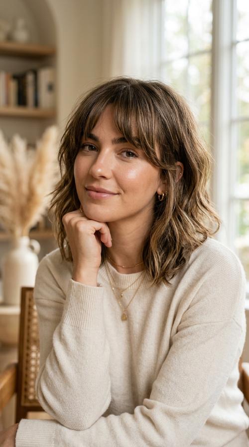 Choppy Lob with Arched Bangs