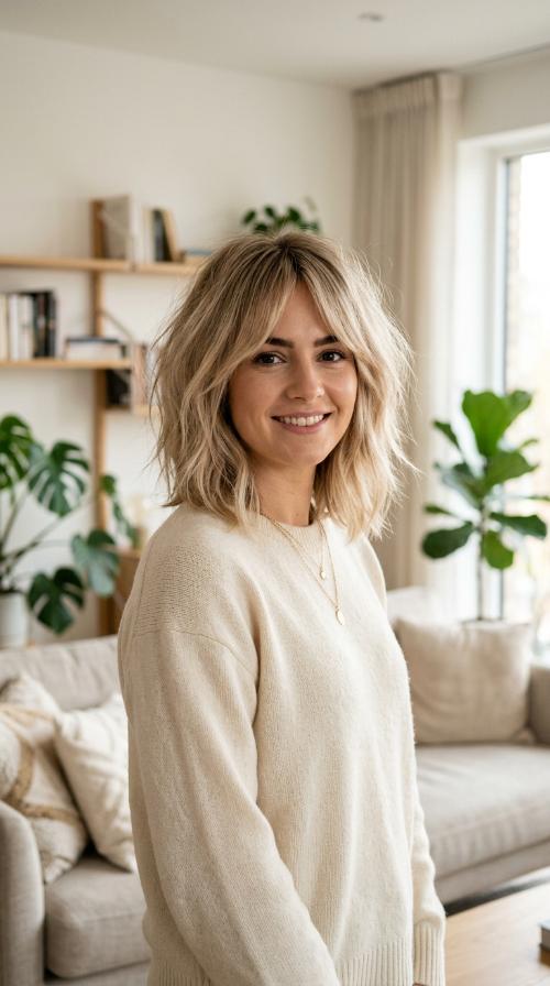 Choppy Lob with Side-Swept Fringe