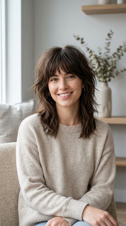 Choppy Mid-Length Shag with Bangs